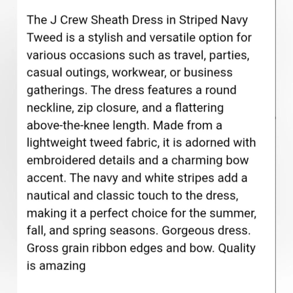 J. Crew Navy and Off White Tweed Sheath Dress NWOT Size 6